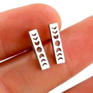 Moon phases crescent moons full Hecate silver earrings studs stud earring pair